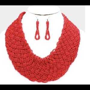 Red Braided Bead Necklace